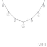 4 MM Round Shape Cultured Pearl and 1/4 Ctw Round Cut Diamond Station Necklace in 14K White Gold